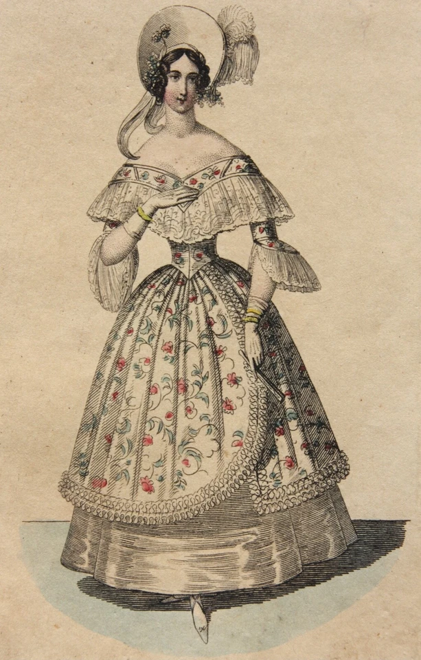 Viktorianische Damenmode, altkolorierter Kupferstich, um 1830 - Bild 3 von 4