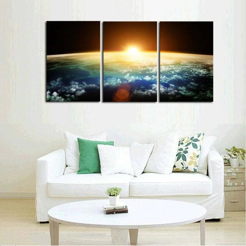 Multi Panel Print Outer Space Sunrise Canvas 5 Piece Wall Art Satellite Earth - Image 3 of 4