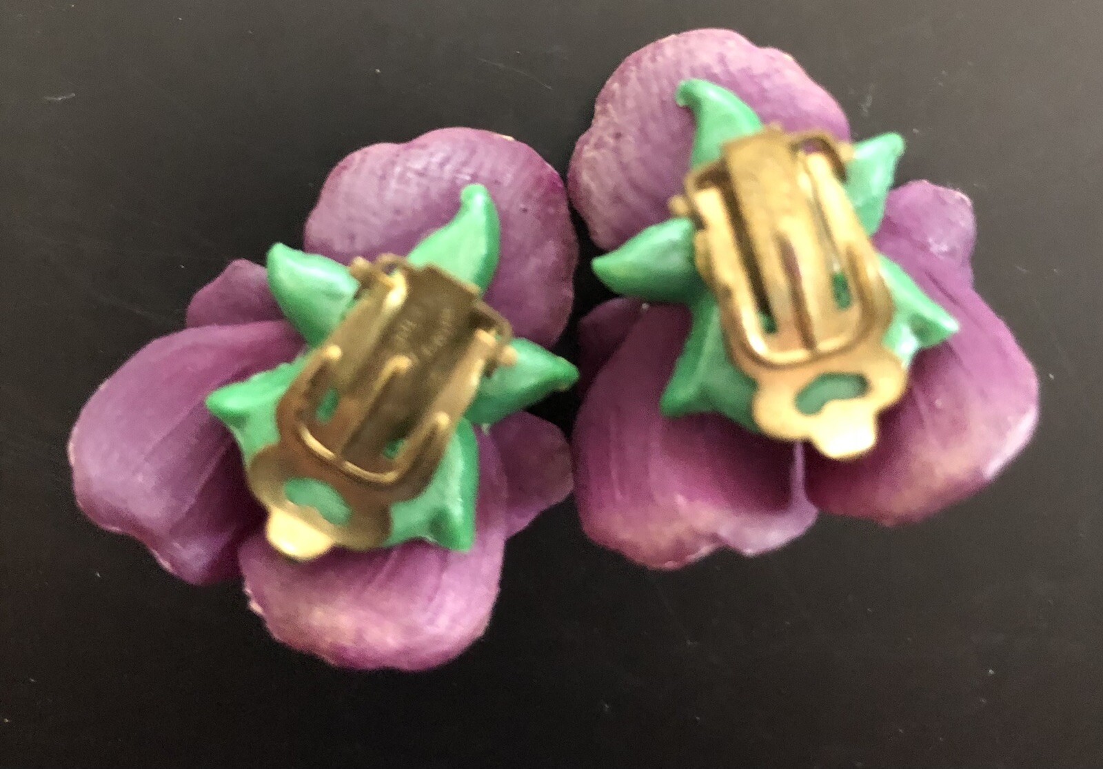 West Germany Vintage African Violet Clip on Earrings Gem