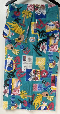 Vintage 60s Wamsutta Fabric Postcard Hawaiian Travel 44 x18  Plus Extras