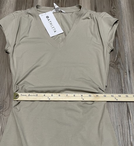NWT Athleta Womens Size XXS Tan Effortless Tee Dress V Neck Ruched Stretch - Picture 10 of 13