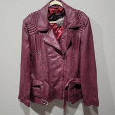 Infinity London Moto Biker Jacket Size 26 Oxblood Red Leather Steampunk Plus Siz