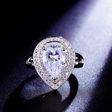 18K White Gold Filled Created Crystal Triple Layer Teardrop Engagement Ring