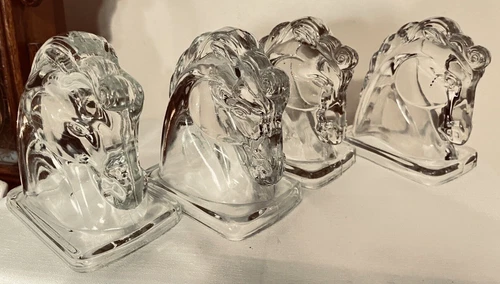 1 Pair Bookends Antique 1930s Art Deco Federal Pressed Glass Horse Head Stallion