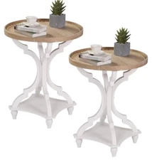 Wnutrees Farmhouse Round Accent End Table, Rustic Side Table