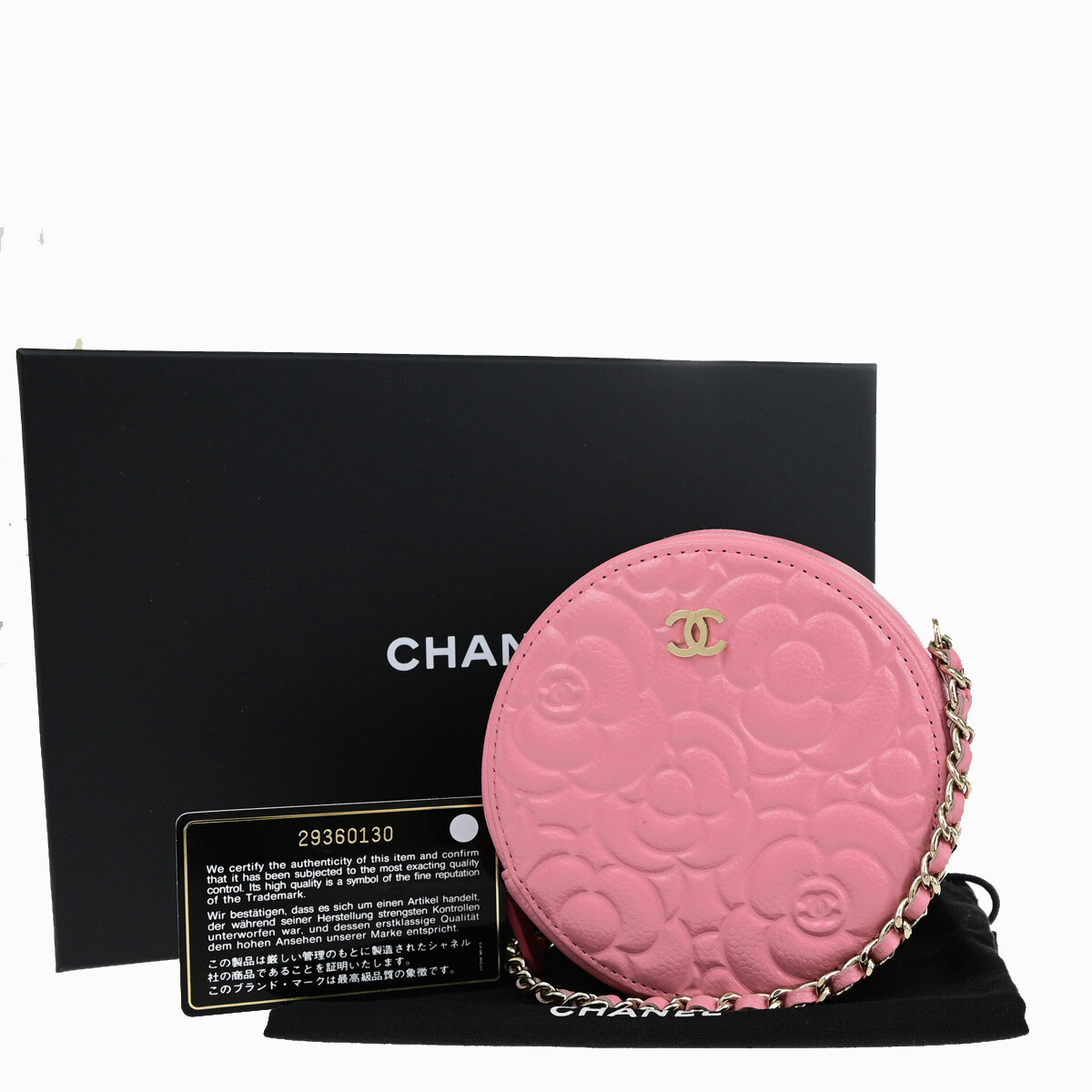 CHANEL CC Logo Camellia Round Mini Chain Shoulder Bag Grained Pink
