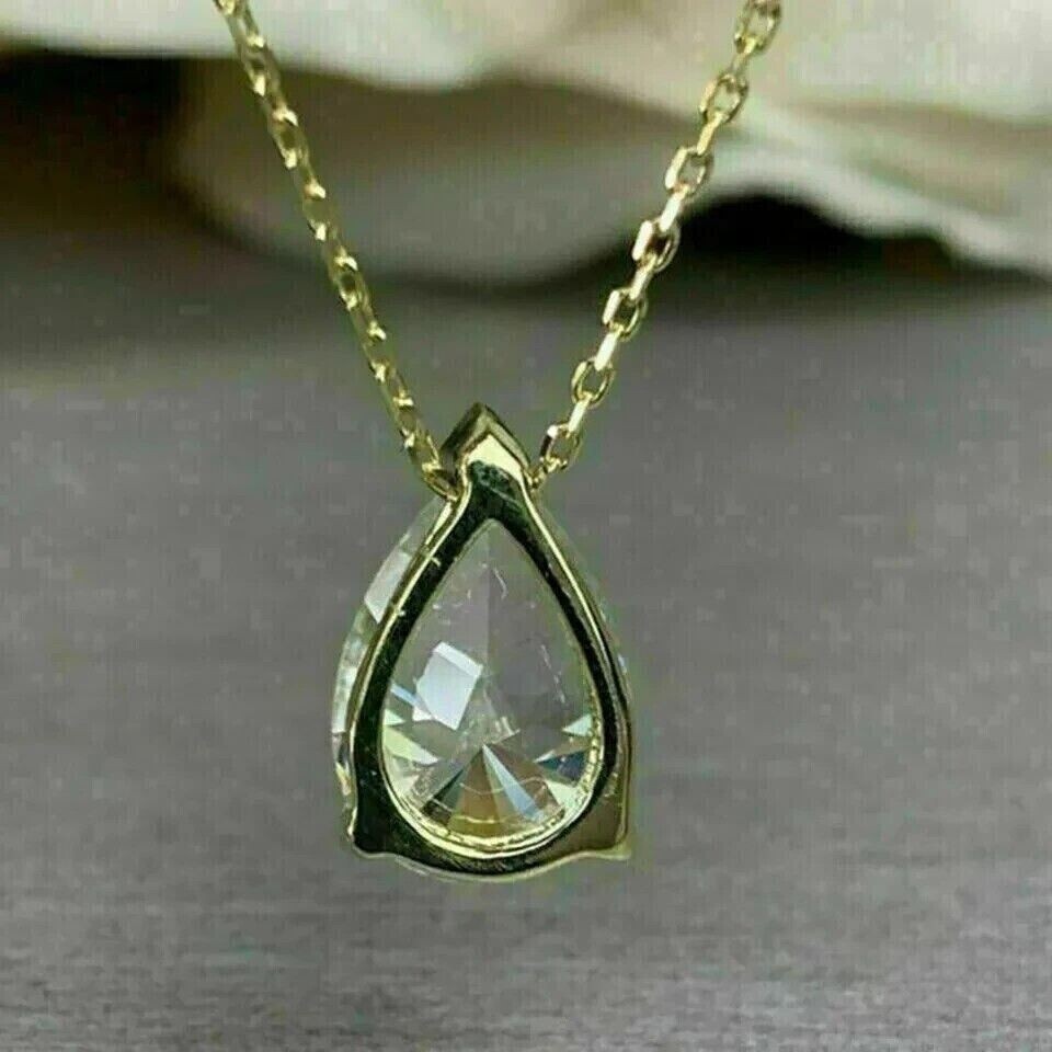 2Ct Pear Cut Lab Created Diamond Solitaire Pendant 14k Yellow Gold Plated