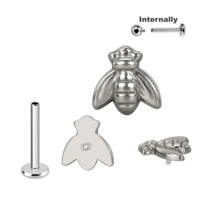 1,2mm Titan Labret mit Biene Ohr Tragus Helix Lobe Piercing Stab Innengewinde