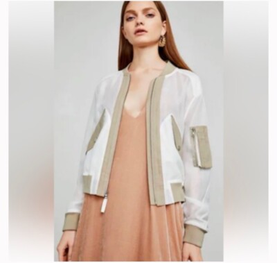 BCBG MAX AZRIA HUGH MESH BOMBER JACKET OFF WHITE COMBO  Size Small