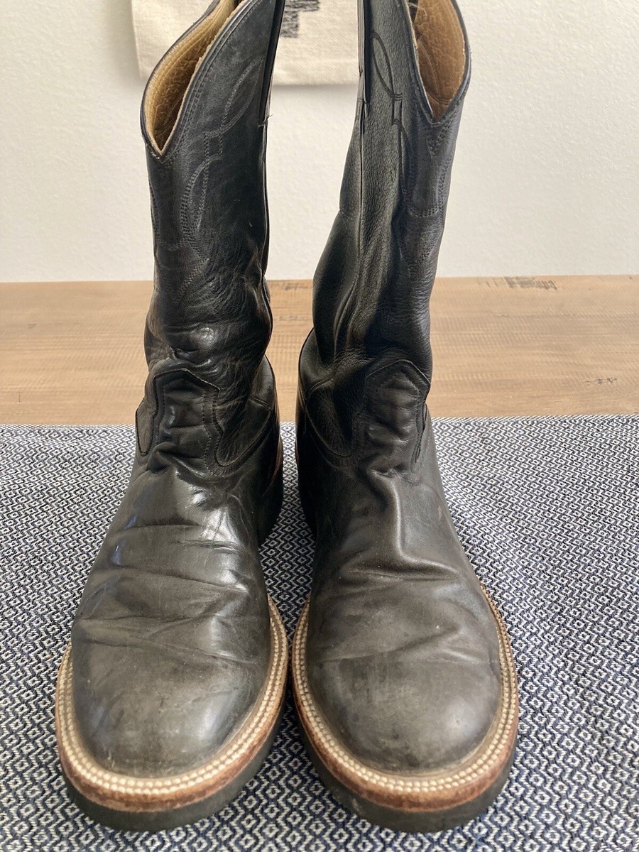 Bottes De Cowboy Vintage Nocona 7601 Pour Homme - Cuir Noir, Fabrication USA, Taille 9