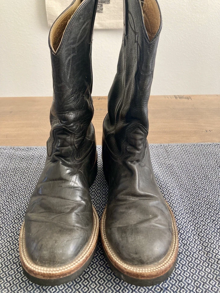 Botas vaqueras vaqueras vintage Nocona de cuero suave negras para hombre talla 7 EE Foto 2 de 4