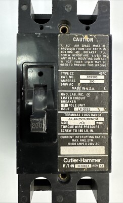 Cutler Hammer CC2200 200 Amp 2 Pole Circuit Breaker CC 240V 200A Lugs & Screws