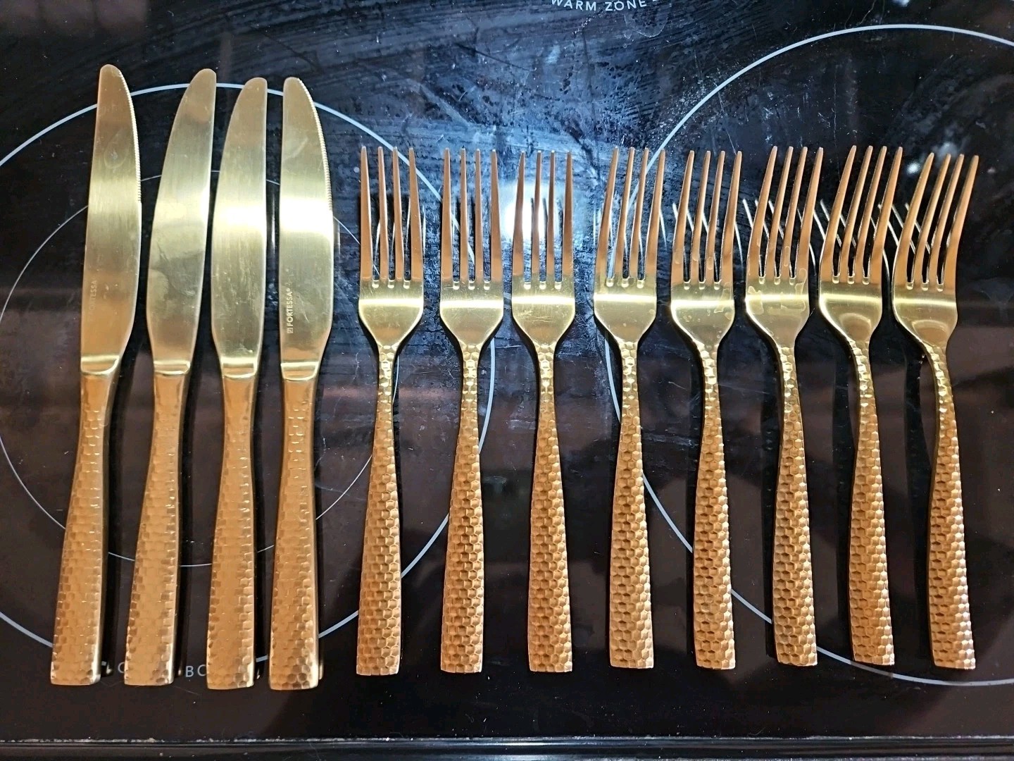 Rare Vintage 1 Set Of 4 Fortessa Lucca Gold Faceted Dinner Forks 8 Available 