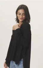 THE NORMAL BRAND Women’s Black Road Trip V-Neck Oversized Sweater Large