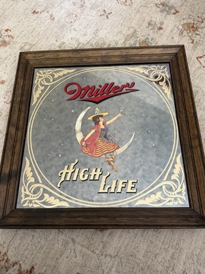 1980 Miller High Life Girl On Crescent Moon Mirror sign- 19  x 19 