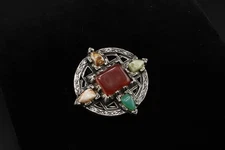 Vintage Silvertone Celtic Style Scarf Clip w/Multicolor Stones