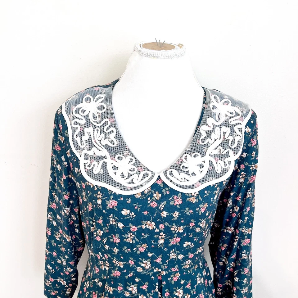 Vestido Vintage Cottagecore Pradera Talla 20W Verde Floral Encaje Campesino Campesino  Foto 2 de 4