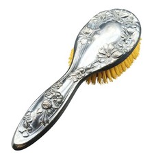 Vintage Royal Artistic Silver Hairbrush With Floral Embossed Design
