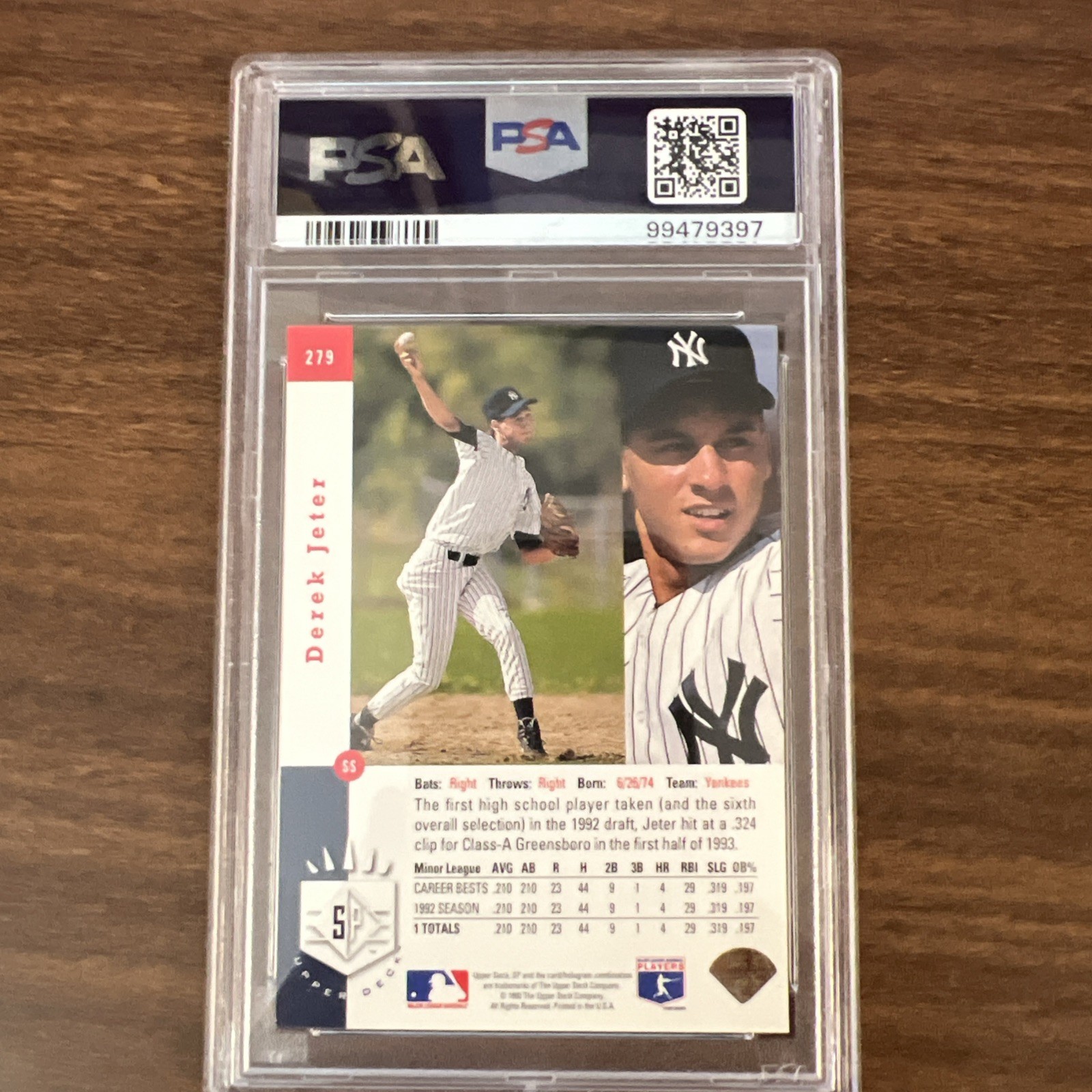 1993 Upper Deck SP Foil - Derek Jeter #279 Rookie PSA 6 RC Yankees legend HOFer view 2
