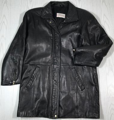 Vintage 90s Leather Jacket Women XL D'Linea Full Zip Pockets Zip Cuff Goth Retro