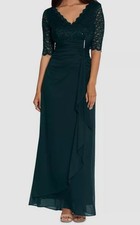 B A by Betsy  Adam Women's Green Lace Top Waterfall Detail Gown Dress Size' 16