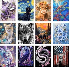 12 Pack Animals Diamond Art Kits for Adults, DIY 5D 12x16inch, blue