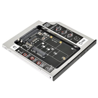 mSATA NGFF B/M-Key SSD to Slimline SATA 13-Pin Caddy for 9.5mm Optical Bay