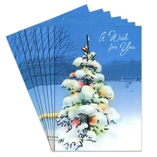 LOT OF 7 Vintage HALLMARK AMBASSADOR CHRISTMAS Cards + Envelopes, Winter Tree