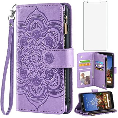 ASUWISH Google Pixel 3A XL Wallet Case with Screen Protector, Purple Mandala