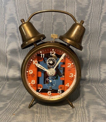 Vintage Rare German See thru Gears Double Bell Alarm Clock