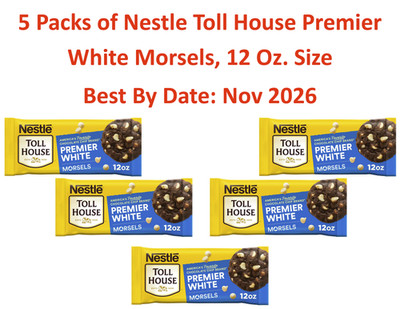 60oz  5 Pks Nestle Toll House Premier White Morsels Baking Chips, Free Ship, New
