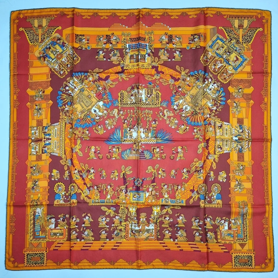 RARO VINTAGE HERMES Bufanda de Seda "Astres et Soleils" Carre 90 Libre de Impuestos EE. UU. Foto 4 de 4