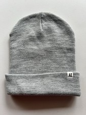 American Eagle Beanie Light Gray One Size White Label Cuffed Edge