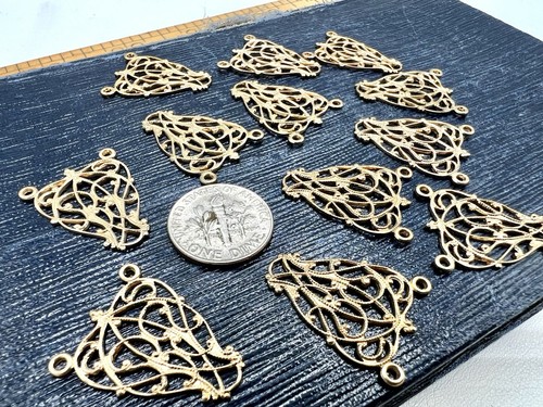 12 Pcs Vintage Gold Tone Filigree Stamping Connectors Jewelry Findings Lot