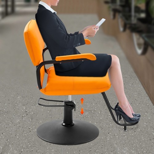 Salon Styling Chair, 360?? Swivel Barber Chair, Adjustable Beauty Chair, Orange - Picture 3 of 24