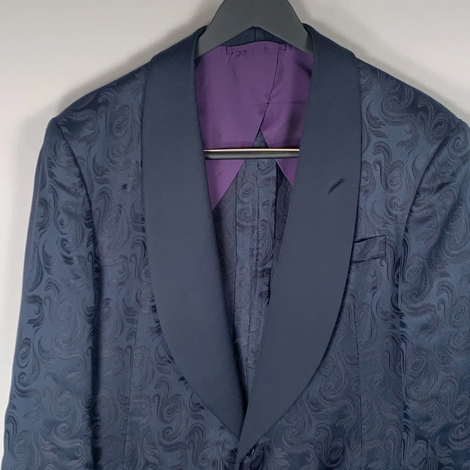 Chaquetas de esmoquin Ralph Lauren para hombre etiqueta púrpura seda lana azul floral jacquard 42R Foto 3 de 4