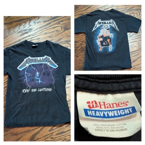 Vtg Metallica Ride the Lightning 2007 Black SHIRT (Medium) 1 2000s vintage concert t-shirt, vintage, size M, single stitch, B+ condition
