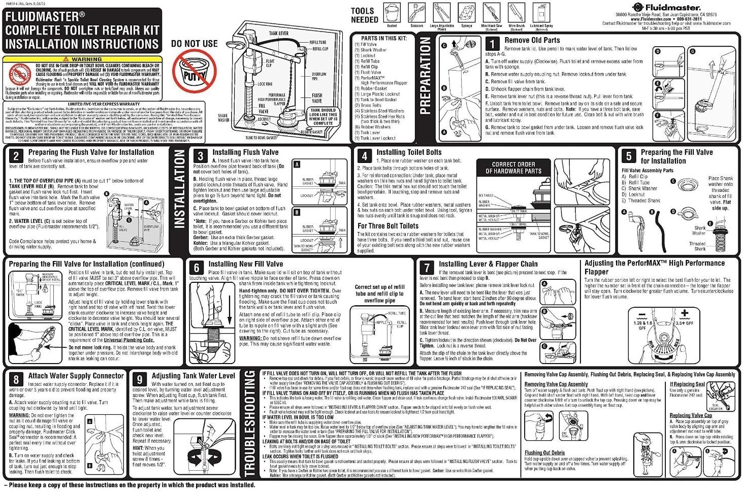 400AKR Universal All in One Toilet Repair Kit for 2-Inch Flush Valves, Easy I...