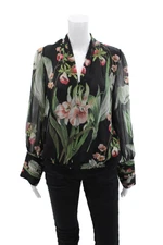 Elie Tahari Womens Silk Long Sleeve Floral Printed Button Blouse Black Size M