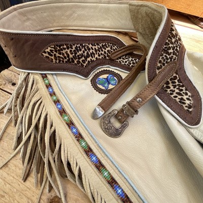 3 Piece Wage Sterling Overlay Mounted On Custom Leather Show Rodeo Chaps Beading