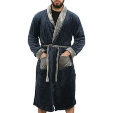 Adults Fleece Bathrobe Navy Dressing Gown Soft Changing Robe Ladies Gents Gift