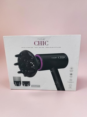 TYCHE CHIC Hair Dryer 3 Attachments Included Cold Shot Frizz Fighting NEW