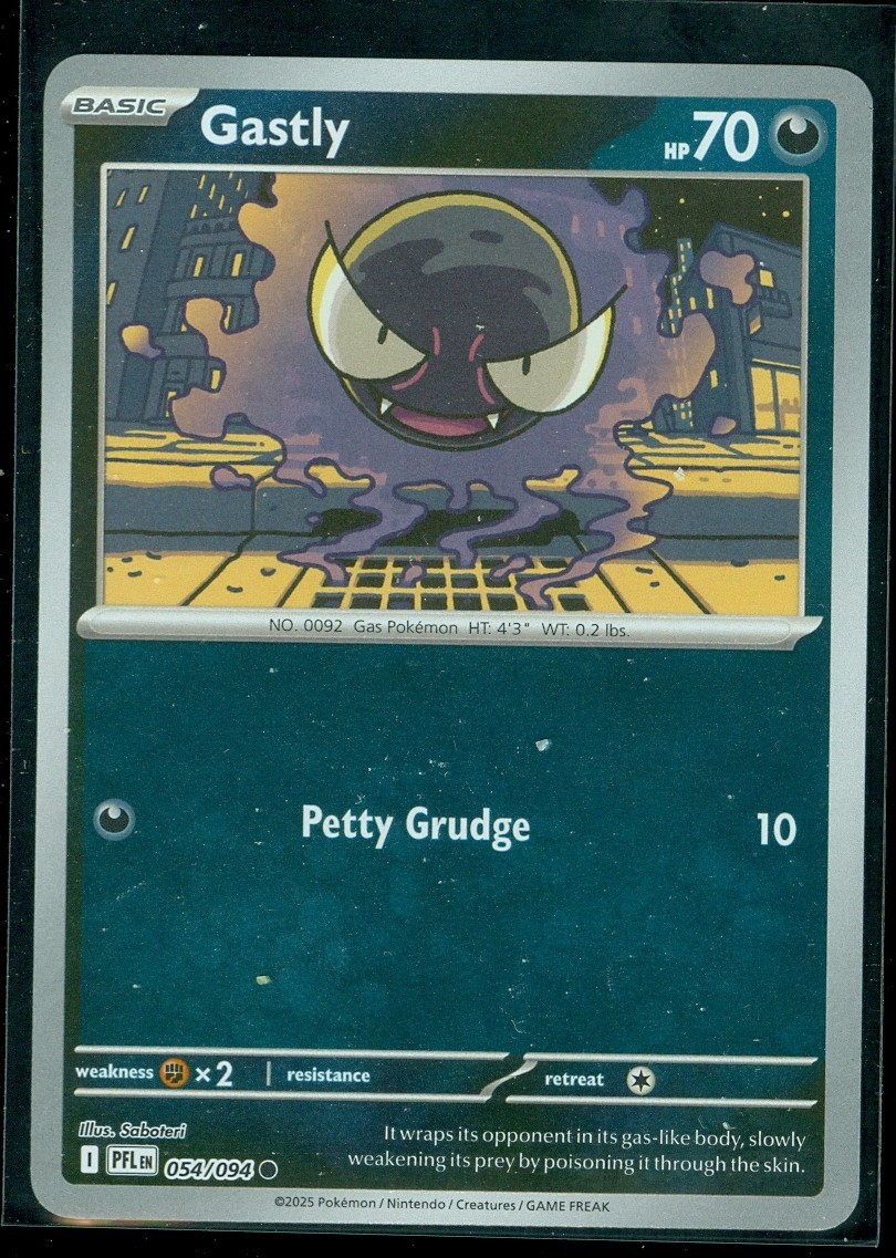 Pokemon GASTLY 054/094 - Phantasmal Flames - Rev Holo - MINT