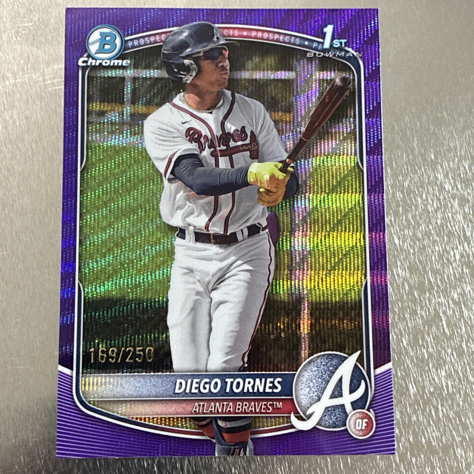 2025 Bowman Chrome Diego Tornes 1st Purple Wave Refractor #169/250 Braves