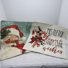 2 Vintage Style Christmas 18" x 18" Throw Pillow Covers - Santa Candy Cane