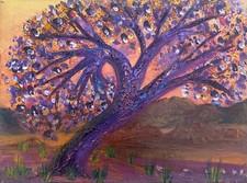 Tree in Purple Original Acrylic Painting 9x12" Canvas Eva Maria Hunt Art