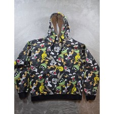 Looney Tunes Hoodie Womens M All Over Print Sweatshirt Bugs Bunny Marvin Read