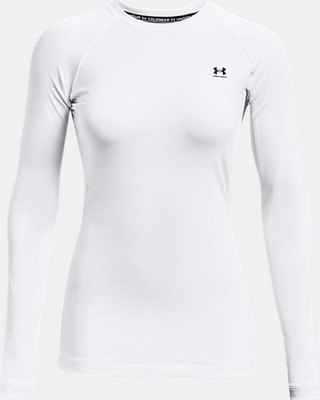 Under Armour Womens ColdGear Authentics Crew White Baselayer 1368701 Sz Large