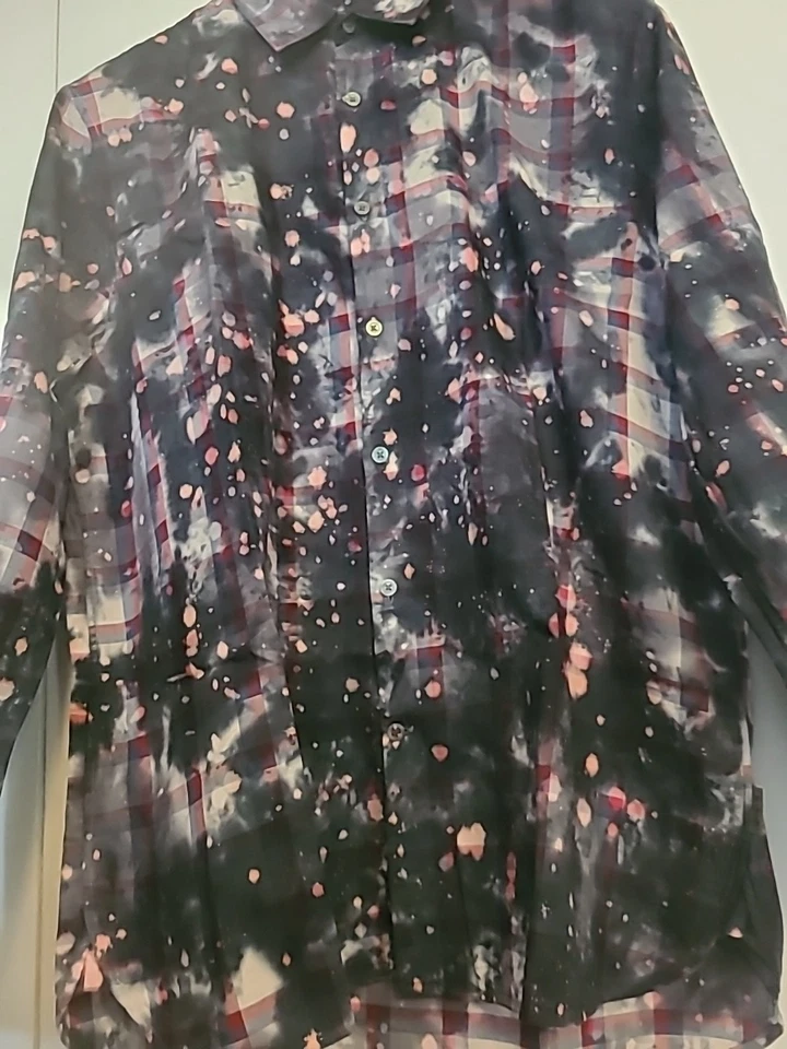 John Varvatos men's Plaid Overdye Distressed Bleached Unique shirt size XL - Image 4 of 4