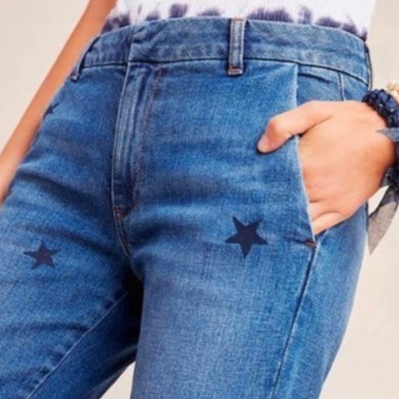 ANTHROPOLOGIE Sundry Blue Star Stamp Le Soleil Straight Leg Jeans 26 View 3